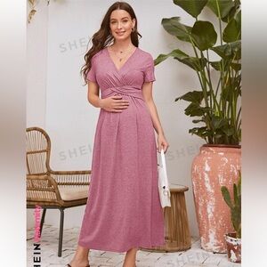Shein Maternity Surplice Neck Solid Maxi Dress